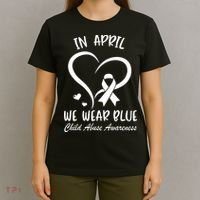 We Wear Blue Child Abuse Prevention Month Leopard Rainbow T-Shirt thumb 4
