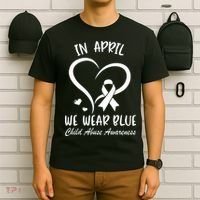 We Wear Blue Child Abuse Prevention Month Leopard Rainbow T-Shirt thumb 6