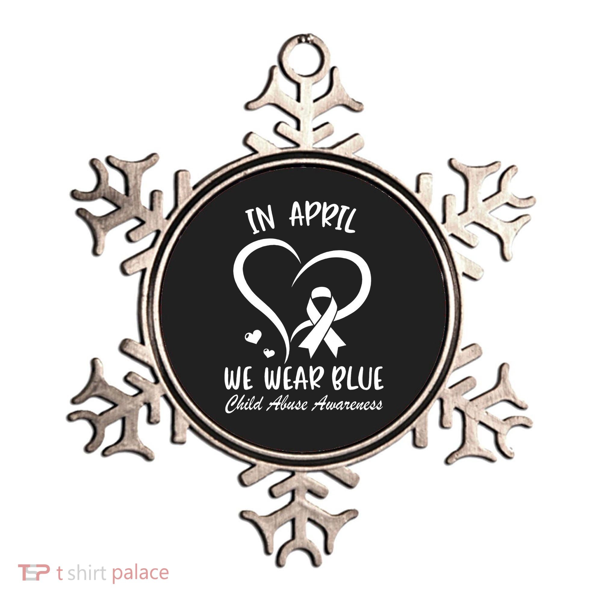 We Wear Blue Child Abuse Prevention Month Leopard Rainbow Ornament