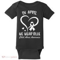 We Wear Blue Child Abuse Prevention Month Leopard Rainbow Baby Bodysuit thumb 0