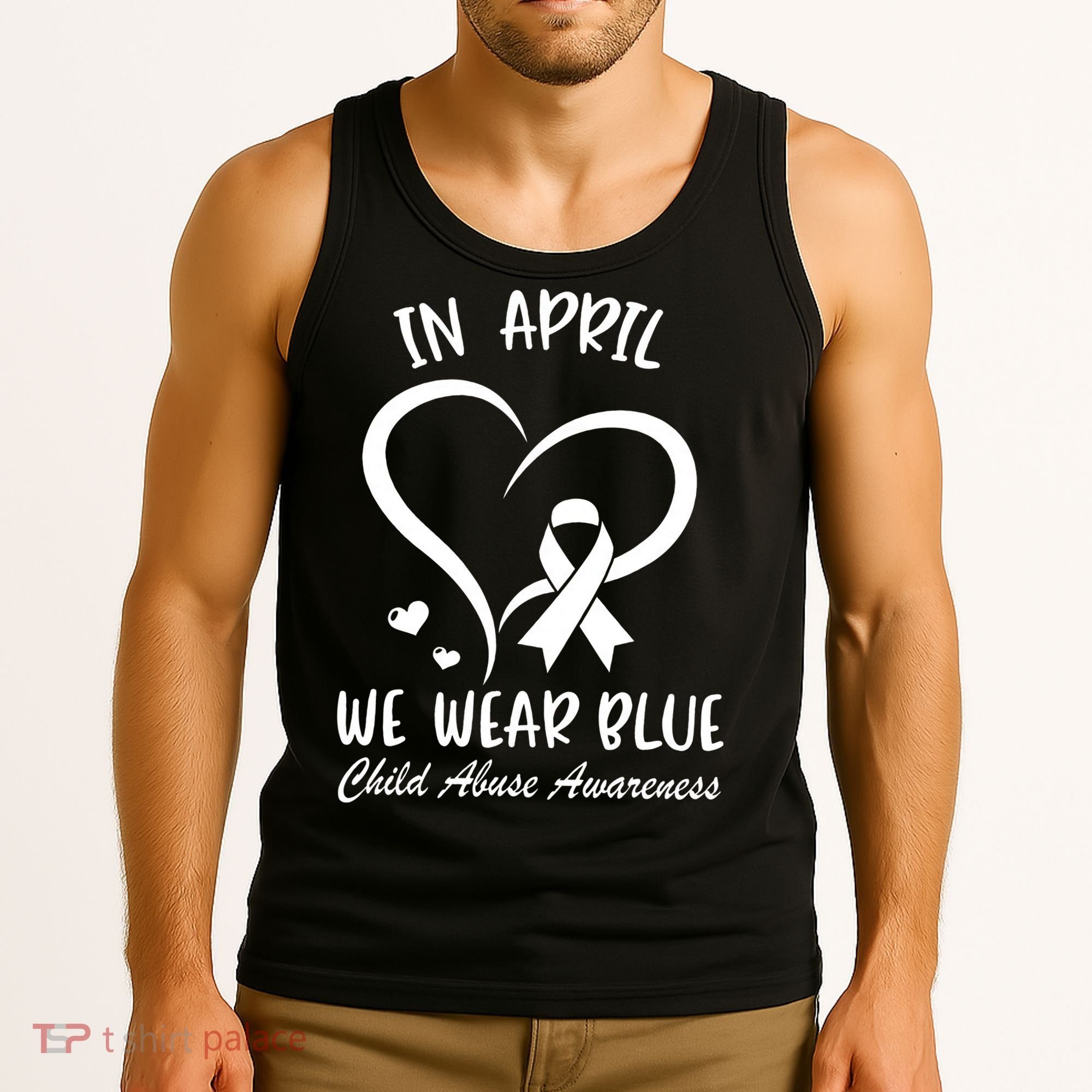We Wear Blue Child Abuse Prevention Month Leopard Rainbow Tank Top
