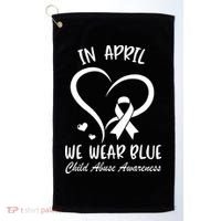 We Wear Blue Child Abuse Prevention Month Leopard Rainbow Golf Towel thumb 0