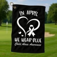 We Wear Blue Child Abuse Prevention Month Leopard Rainbow Golf Towel thumb 1