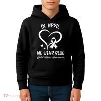 We Wear Blue Child Abuse Prevention Month Leopard Rainbow Kids Hoodie thumb 4