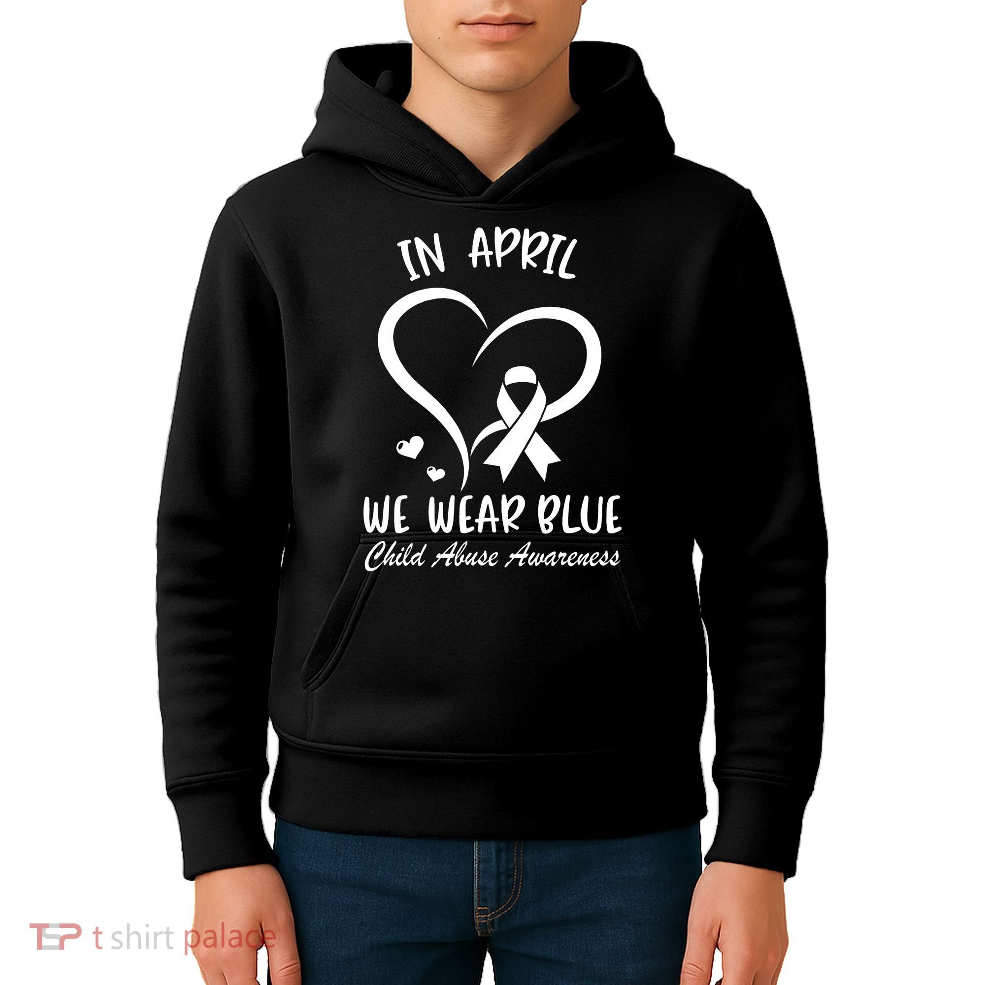 We Wear Blue Child Abuse Prevention Month Leopard Rainbow Kids Hoodie