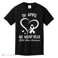 We Wear Blue Child Abuse Prevention Month Leopard Rainbow Kids T-Shirt thumb 0