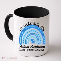 We Wear Blue For Autism Awareness Puzzle Rainbow Coffee Mug thumb 0