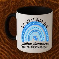 We Wear Blue For Autism Awareness Puzzle Rainbow Coffee Mug thumb 2