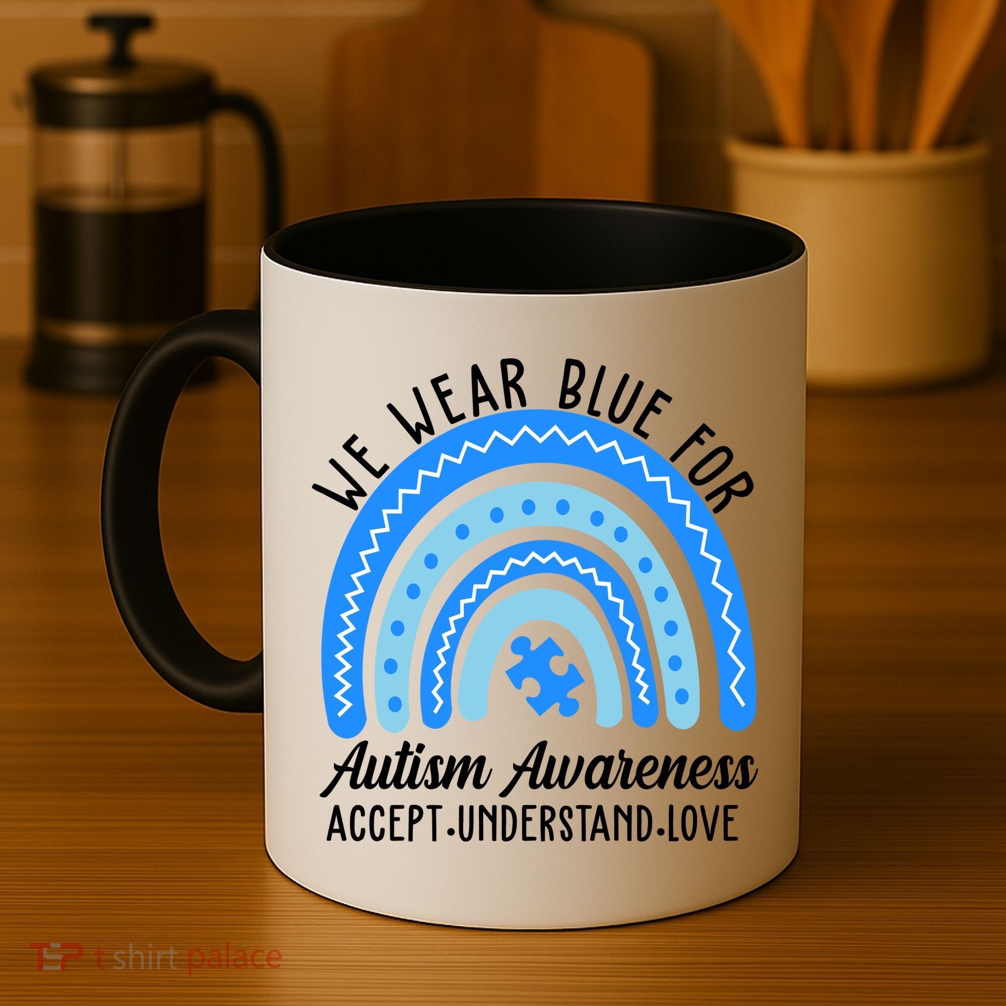 We Wear Blue For Autism Awareness Puzzle Rainbow Coffee Mug