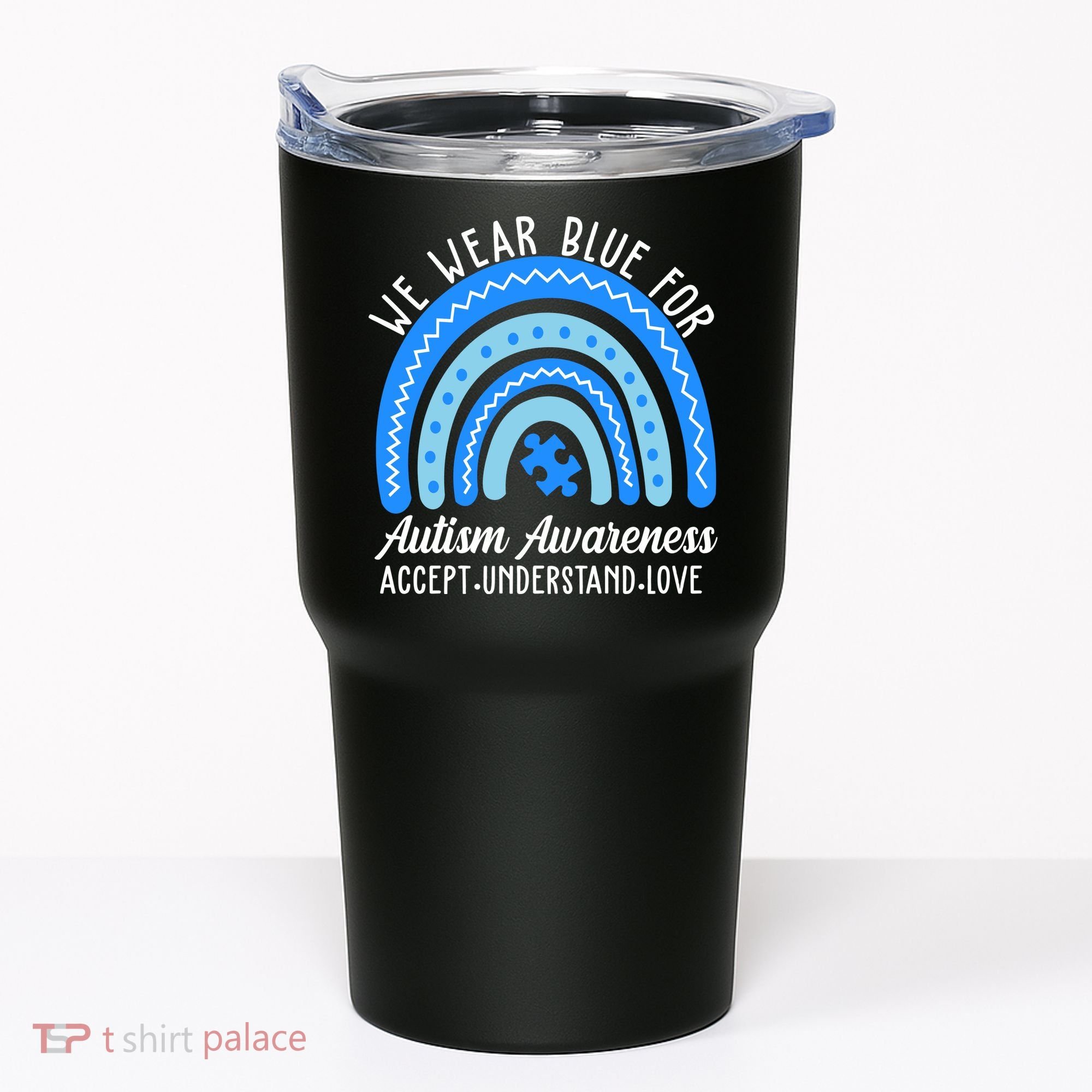 We Wear Blue For Autism Awareness Puzzle Rainbow Tumbler