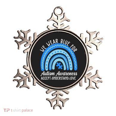 We Wear Blue For Autism Awareness Puzzle Rainbow Ornament