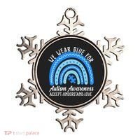 We Wear Blue For Autism Awareness Puzzle Rainbow Ornament thumb 0