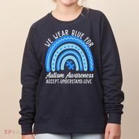 We Wear Blue For Autism Awareness Puzzle Rainbow Women's Sweatshirt thumb 0