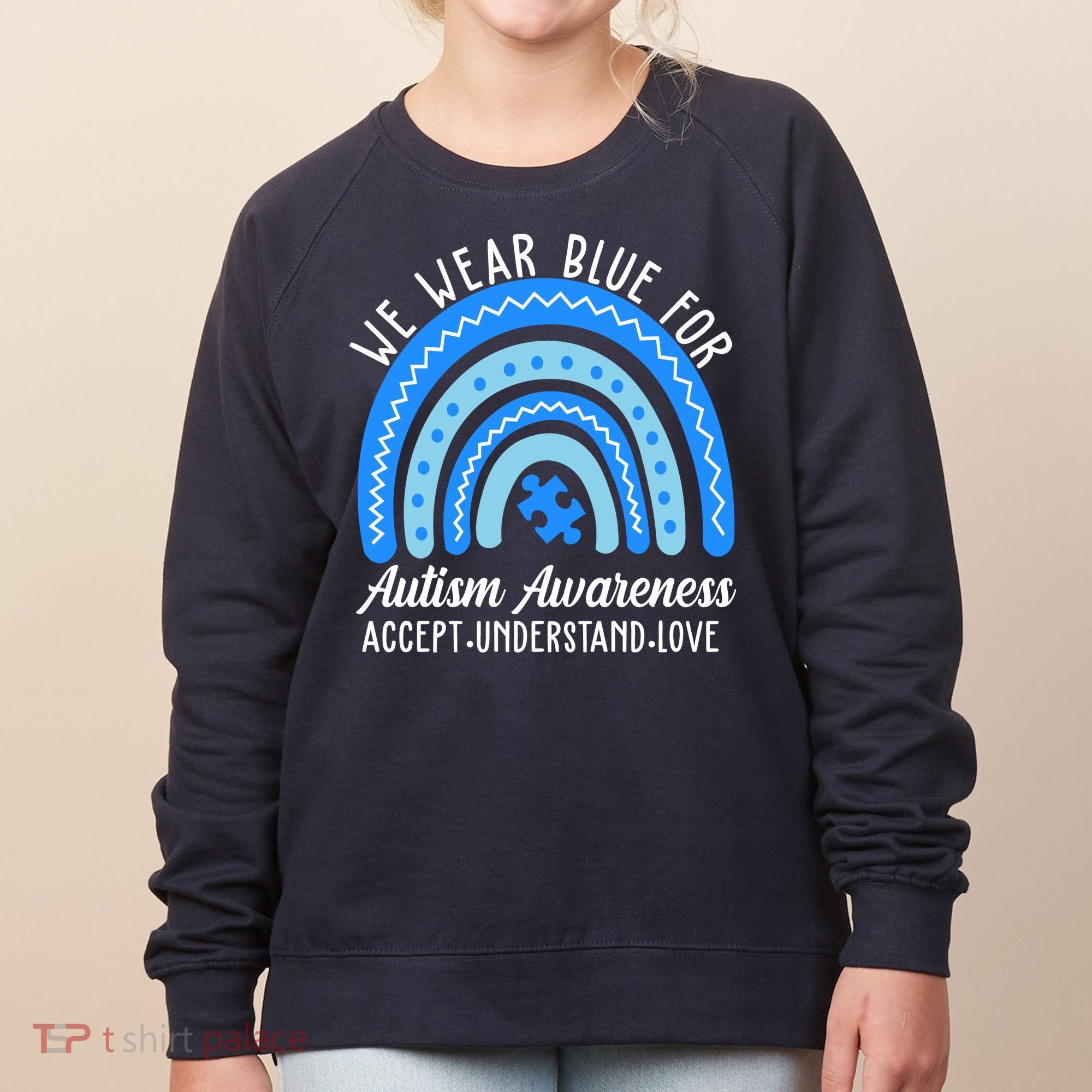 We Wear Blue For Autism Awareness Puzzle Rainbow Women's Sweatshirt