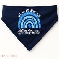 We Wear Blue For Autism Awareness Puzzle Rainbow USA-Made Doggie Bandana thumb 0