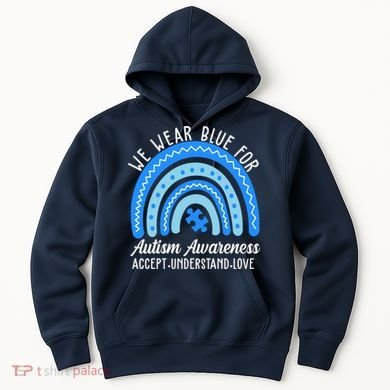 We Wear Blue For Autism Awareness Puzzle Rainbow Hoodie