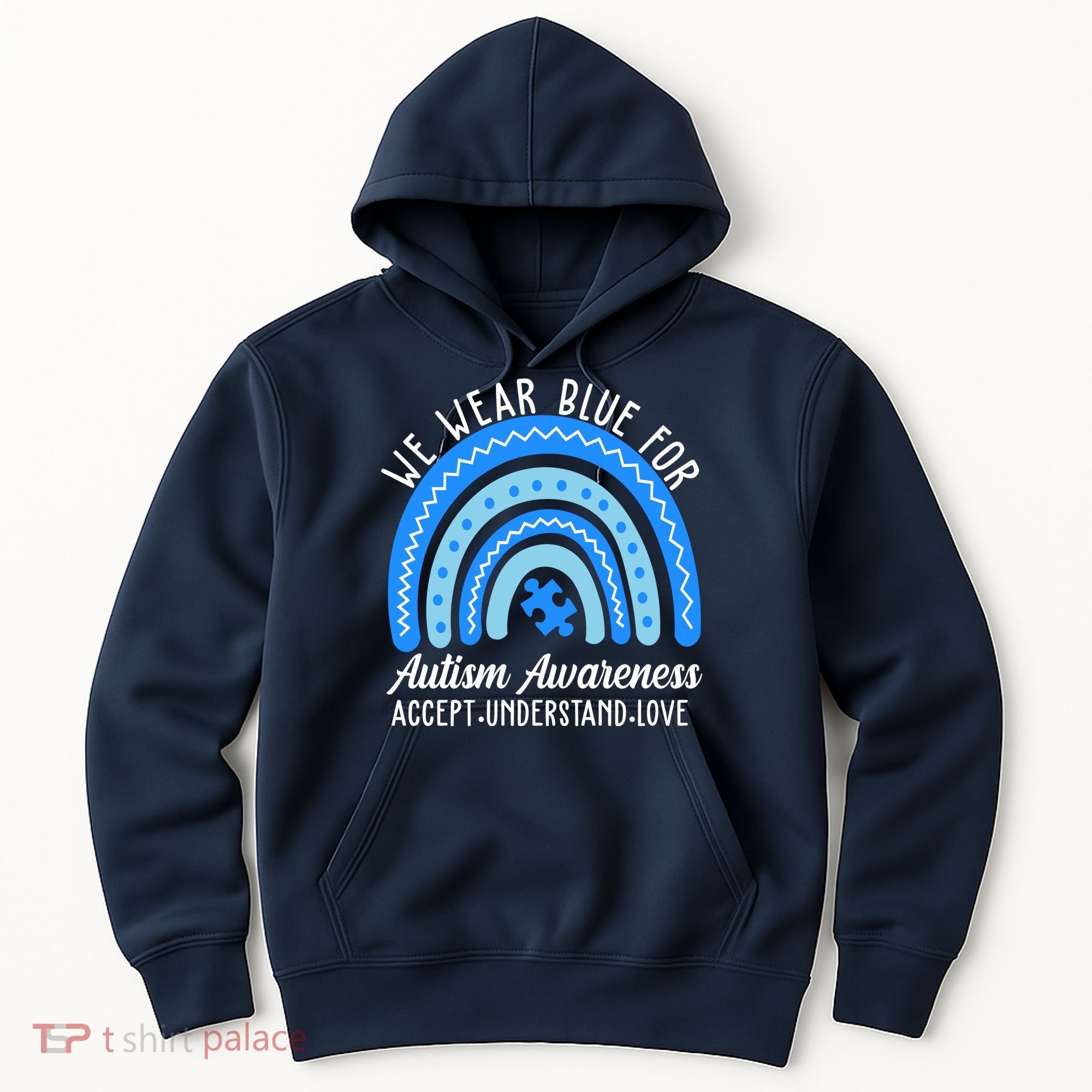 We Wear Blue For Autism Awareness Puzzle Rainbow Hoodie