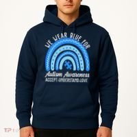We Wear Blue For Autism Awareness Puzzle Rainbow Hoodie thumb 2