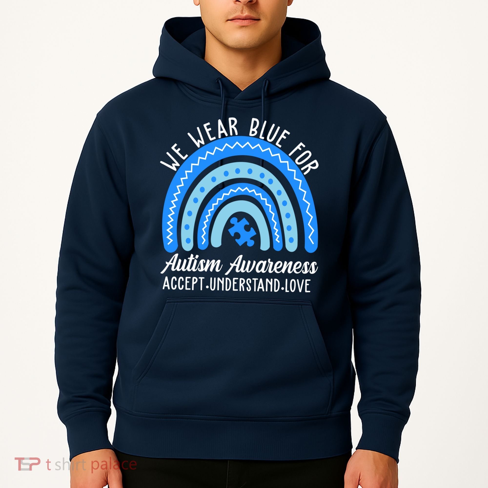 We Wear Blue For Autism Awareness Puzzle Rainbow Hoodie