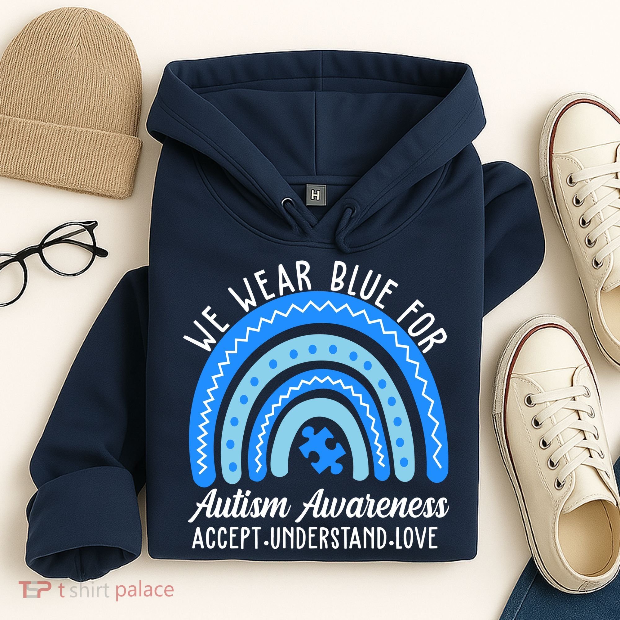 We Wear Blue For Autism Awareness Puzzle Rainbow Hoodie