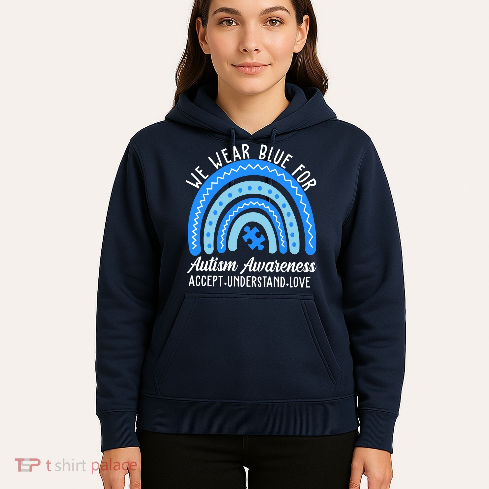 We Wear Blue For Autism Awareness Puzzle Rainbow Hoodie