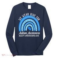 We Wear Blue For Autism Awareness Puzzle Rainbow Long Sleeve Shirt thumb 0