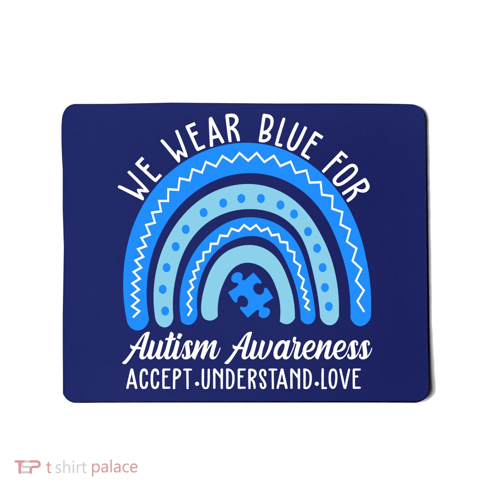 We Wear Blue For Autism Awareness Puzzle Rainbow Mousepad