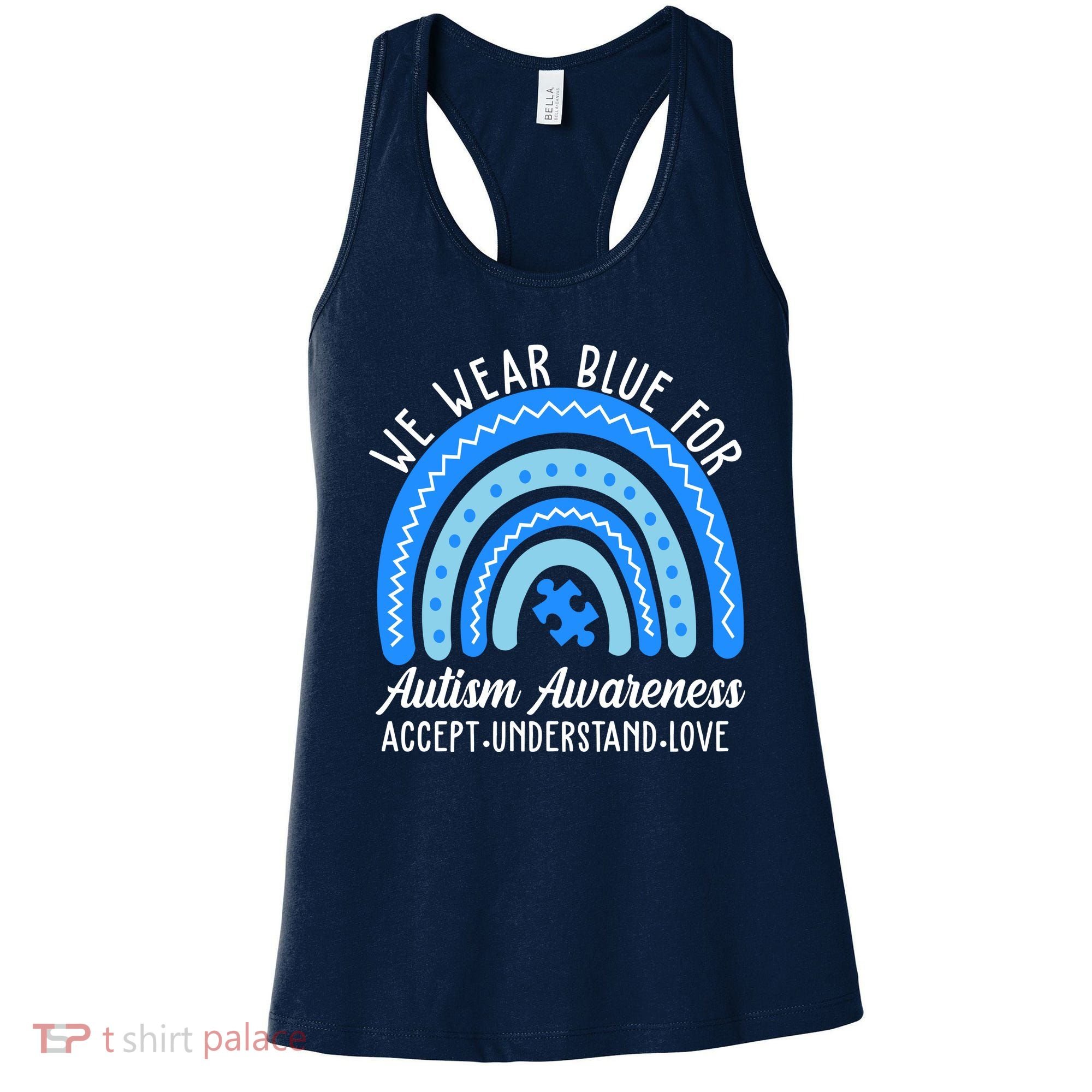 We Wear Blue For Autism Awareness Puzzle Rainbow Women's Tank Top