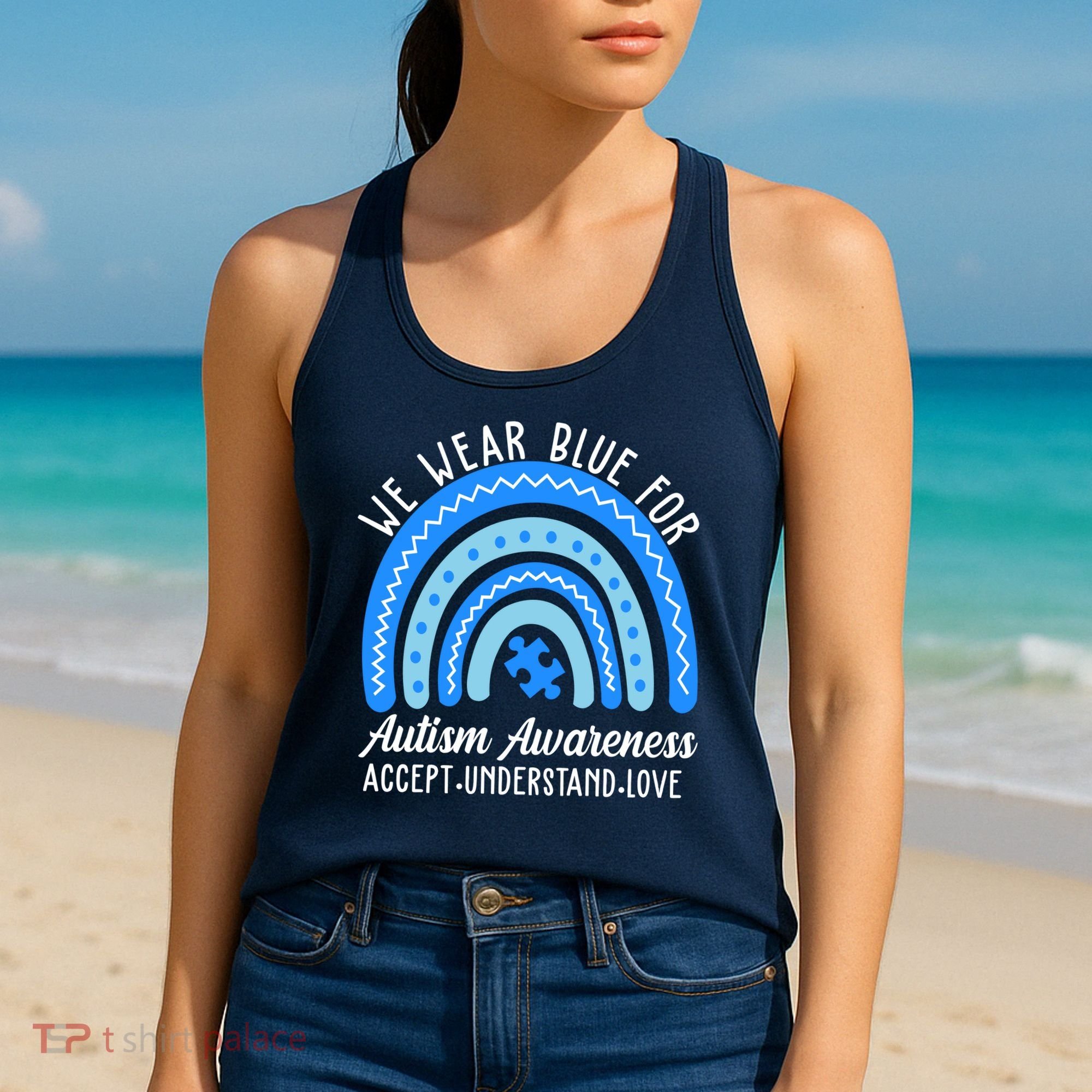 We Wear Blue For Autism Awareness Puzzle Rainbow Women's Tank Top