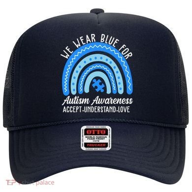 We Wear Blue For Autism Awareness Puzzle Rainbow Hat