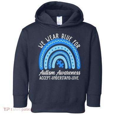 We Wear Blue For Autism Awareness Puzzle Rainbow Toddler Hoodie
