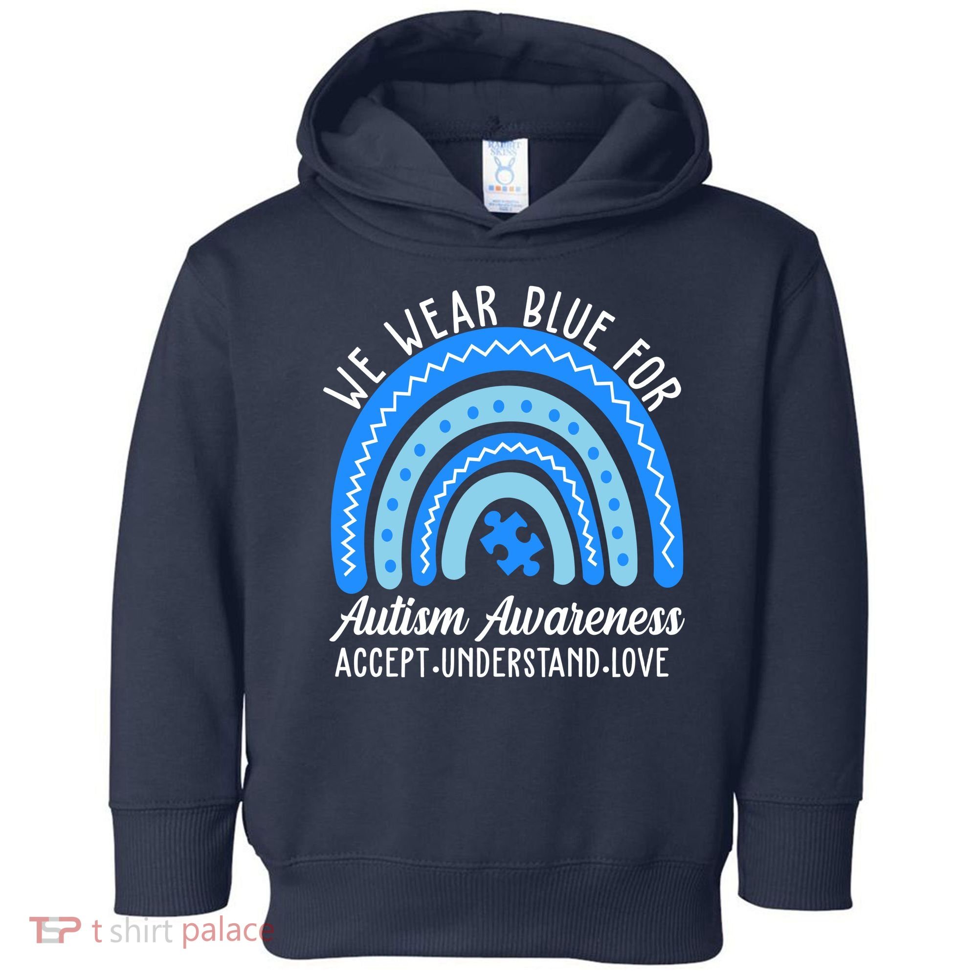 We Wear Blue For Autism Awareness Puzzle Rainbow Toddler Hoodie
