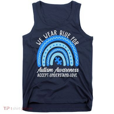 We Wear Blue For Autism Awareness Puzzle Rainbow Tank Top