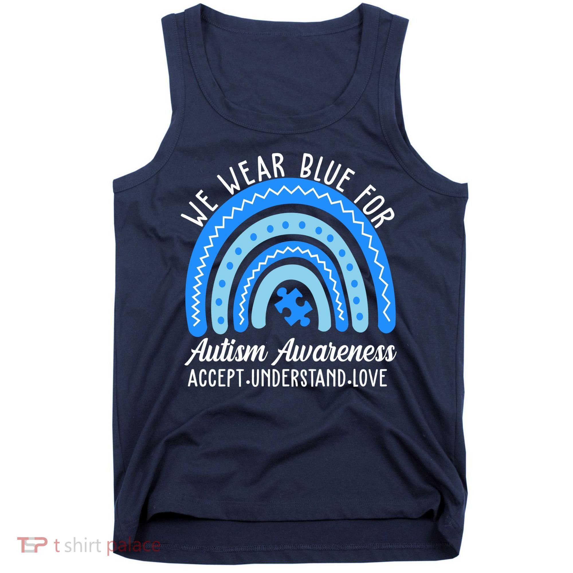 We Wear Blue For Autism Awareness Puzzle Rainbow Tank Top