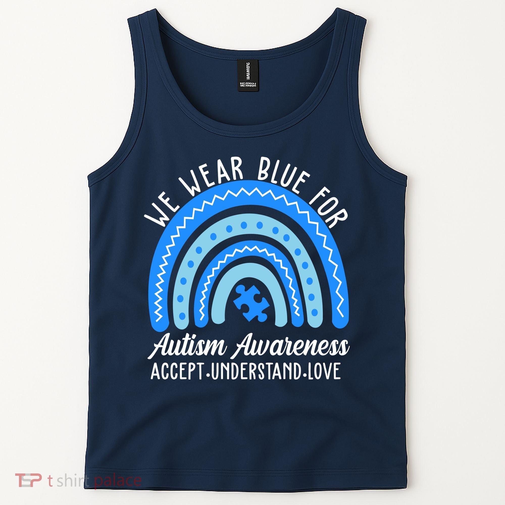 We Wear Blue For Autism Awareness Puzzle Rainbow Tank Top