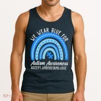We Wear Blue For Autism Awareness Puzzle Rainbow Tank Top thumb 3