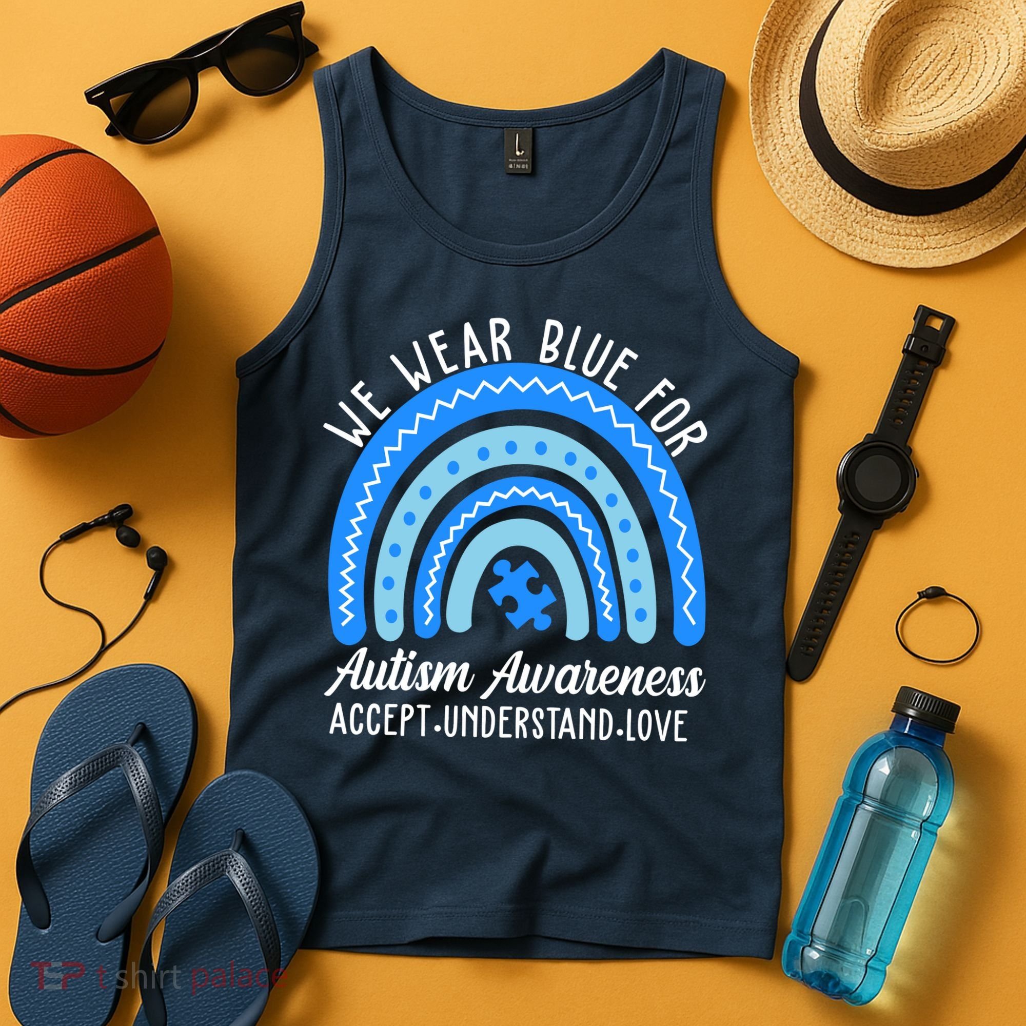 We Wear Blue For Autism Awareness Puzzle Rainbow Tank Top