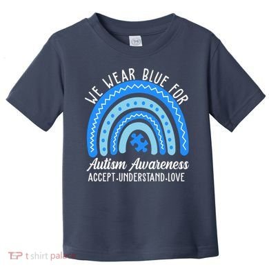 We Wear Blue For Autism Awareness Puzzle Rainbow Toddler T-Shirt