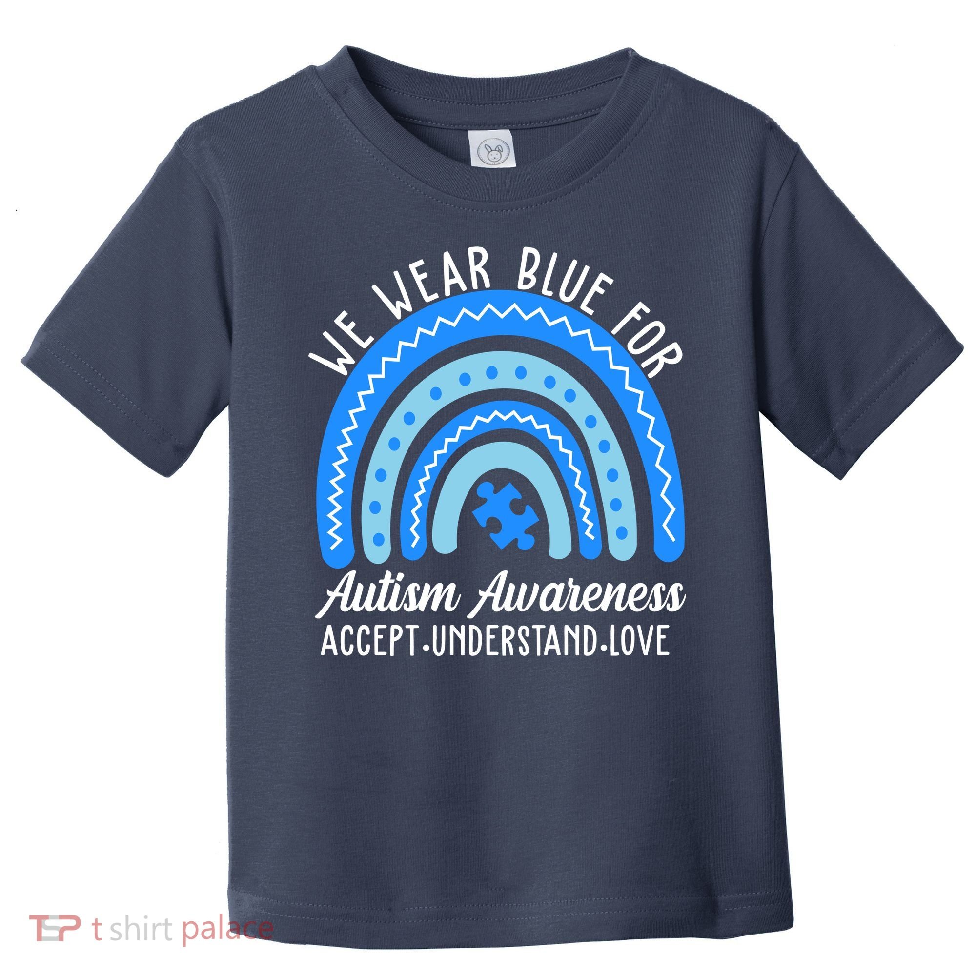 We Wear Blue For Autism Awareness Puzzle Rainbow Toddler T-Shirt