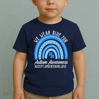 We Wear Blue For Autism Awareness Puzzle Rainbow Toddler T-Shirt thumb 2