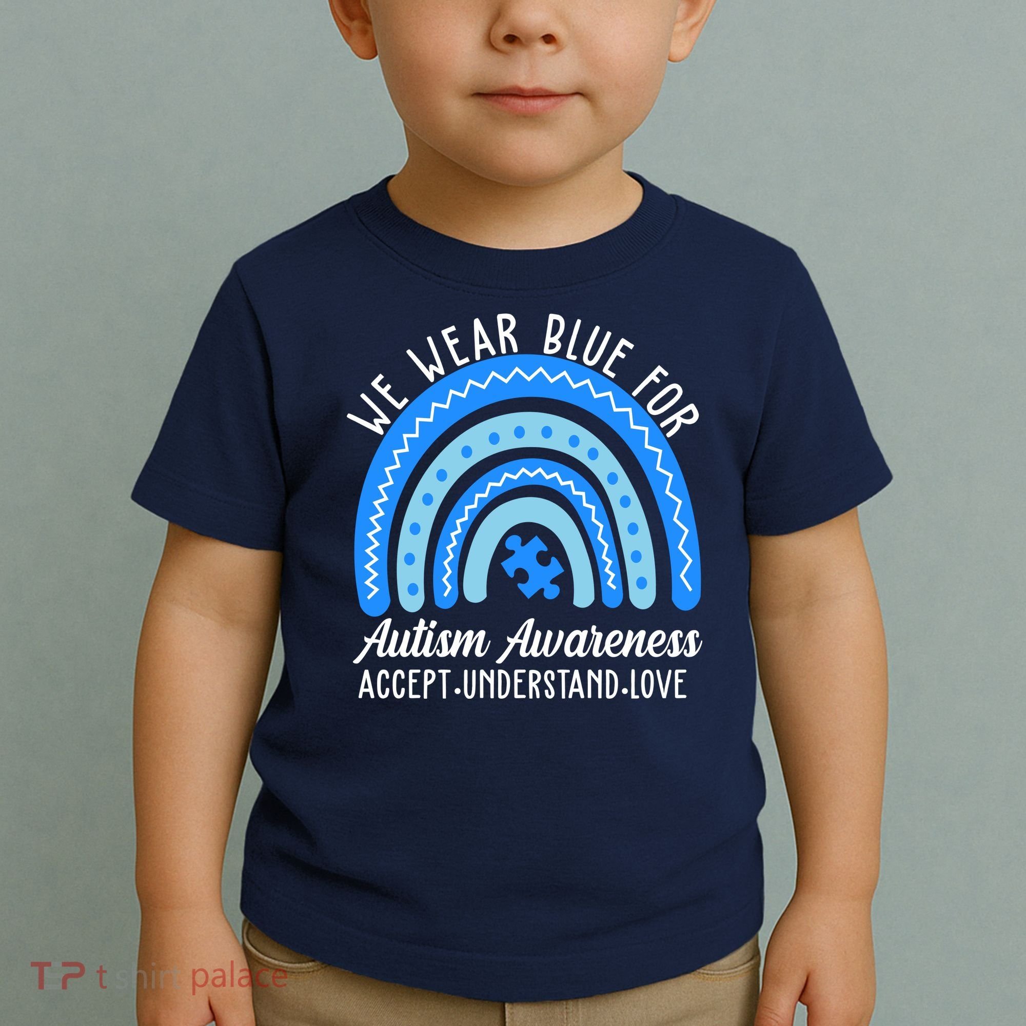 We Wear Blue For Autism Awareness Puzzle Rainbow Toddler T-Shirt
