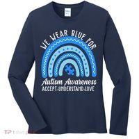 We Wear Blue For Autism Awareness Puzzle Rainbow Women's Long Sleeve Shirt thumb 0