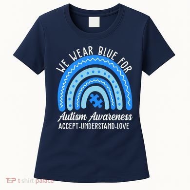 We Wear Blue For Autism Awareness Puzzle Rainbow Women's T-Shirt