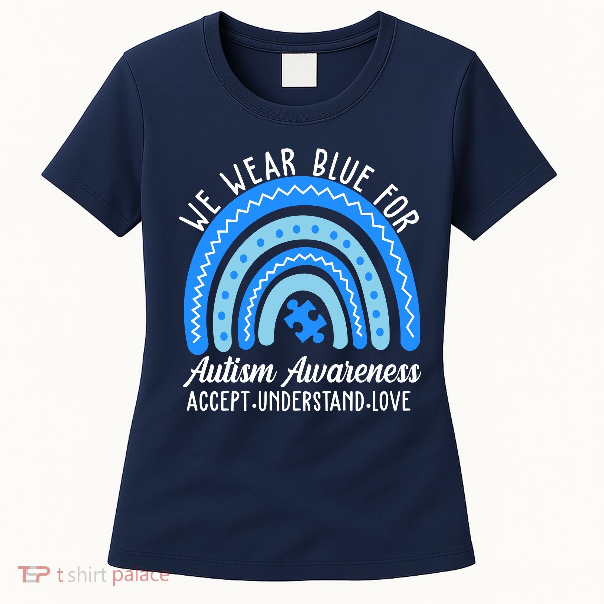 We Wear Blue For Autism Awareness Puzzle Rainbow Women's T-Shirt