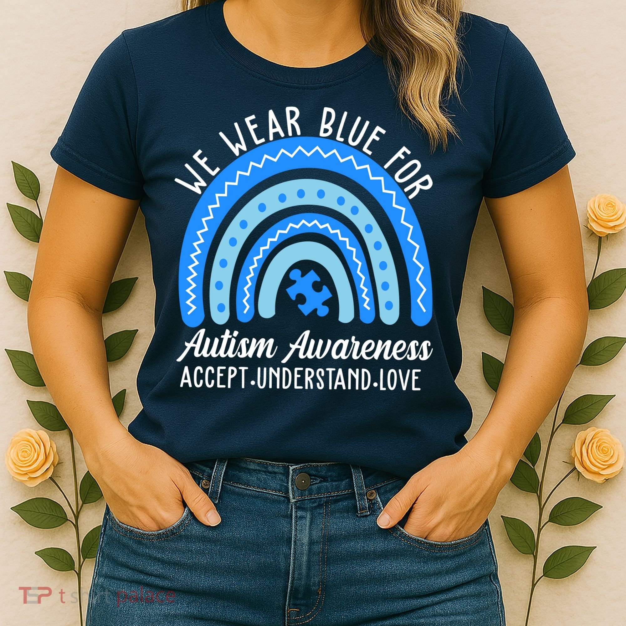 We Wear Blue For Autism Awareness Puzzle Rainbow Women's T-Shirt