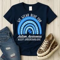 We Wear Blue For Autism Awareness Puzzle Rainbow Women's T-Shirt thumb 3