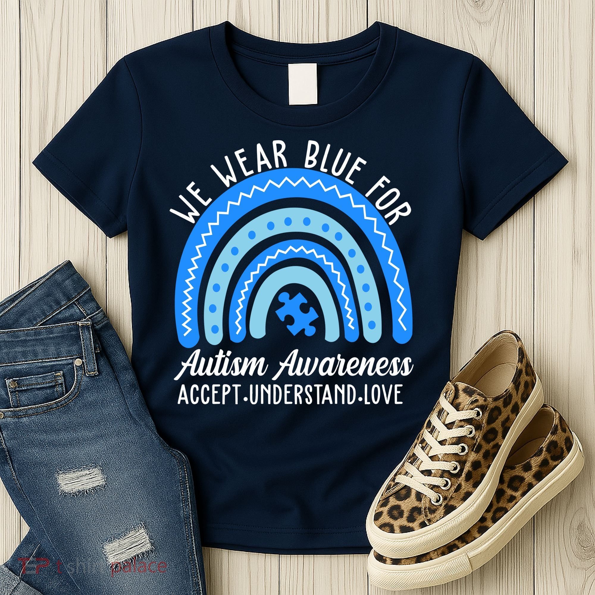 We Wear Blue For Autism Awareness Puzzle Rainbow Women's T-Shirt