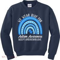 We Wear Blue For Autism Awareness Puzzle Rainbow Kids Sweatshirt thumb 0