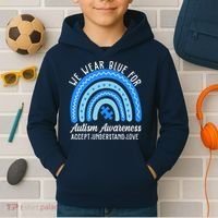 We Wear Blue For Autism Awareness Puzzle Rainbow Kids Hoodie thumb 2