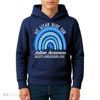 We Wear Blue For Autism Awareness Puzzle Rainbow Kids Hoodie thumb 4